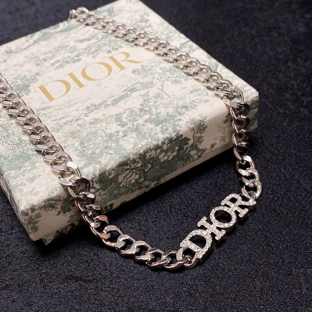 D silver logo necklace