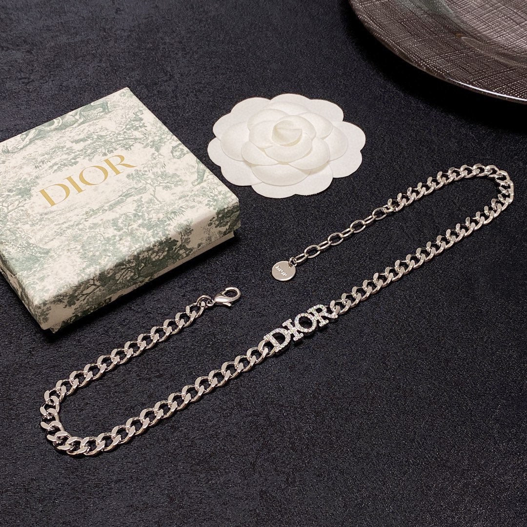 D silver logo necklace
