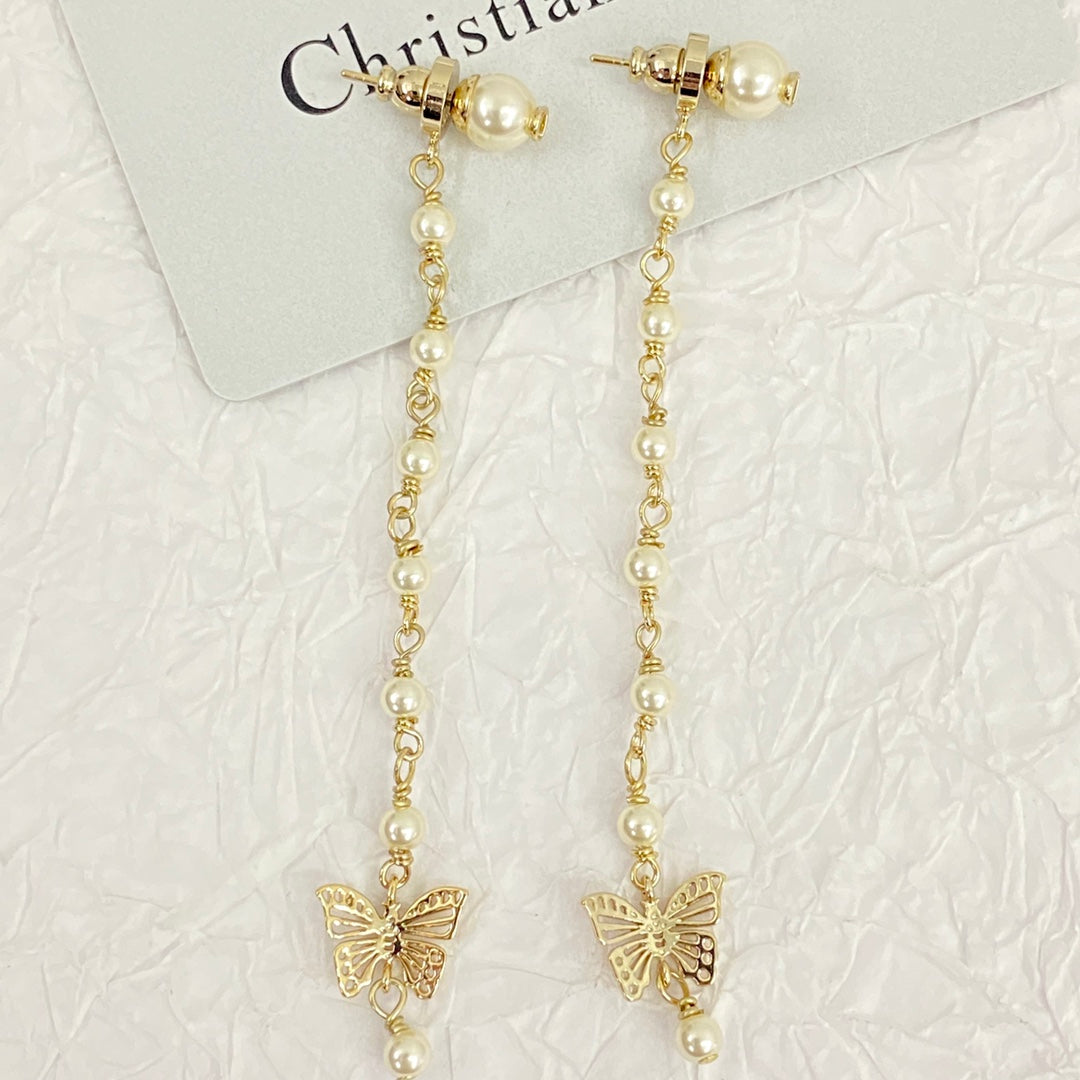 D butterfly and pearls earrings
