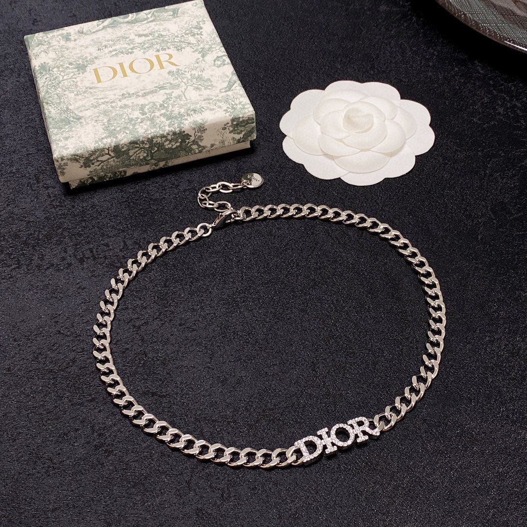 D silver logo necklace