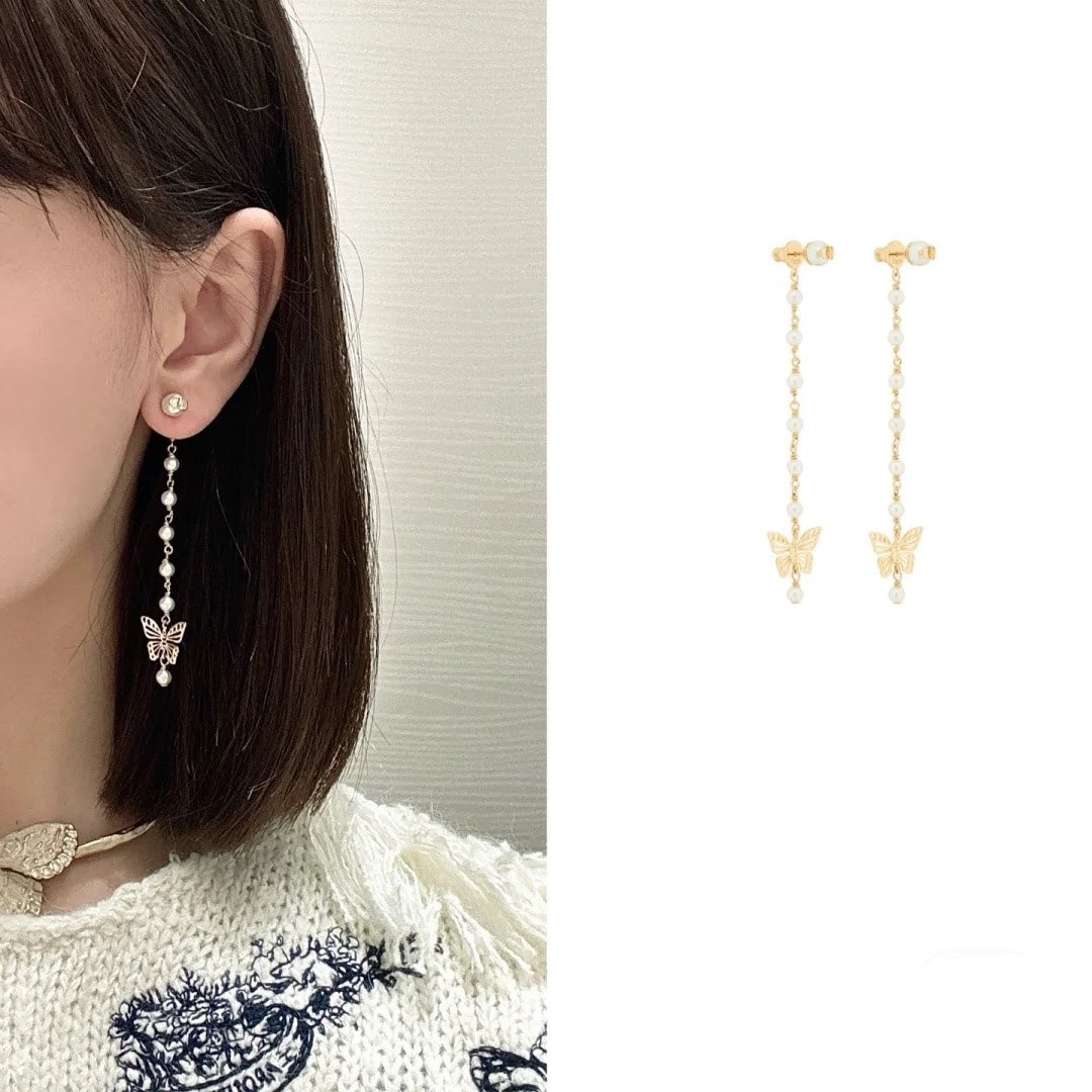 D butterfly and pearls earrings