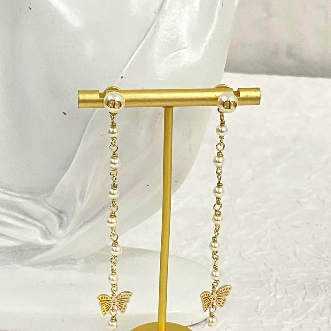 D butterfly and pearls earrings