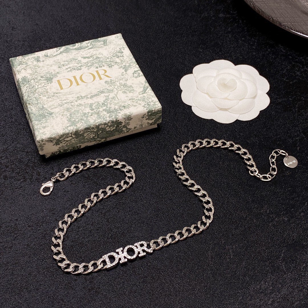 D silver logo necklace