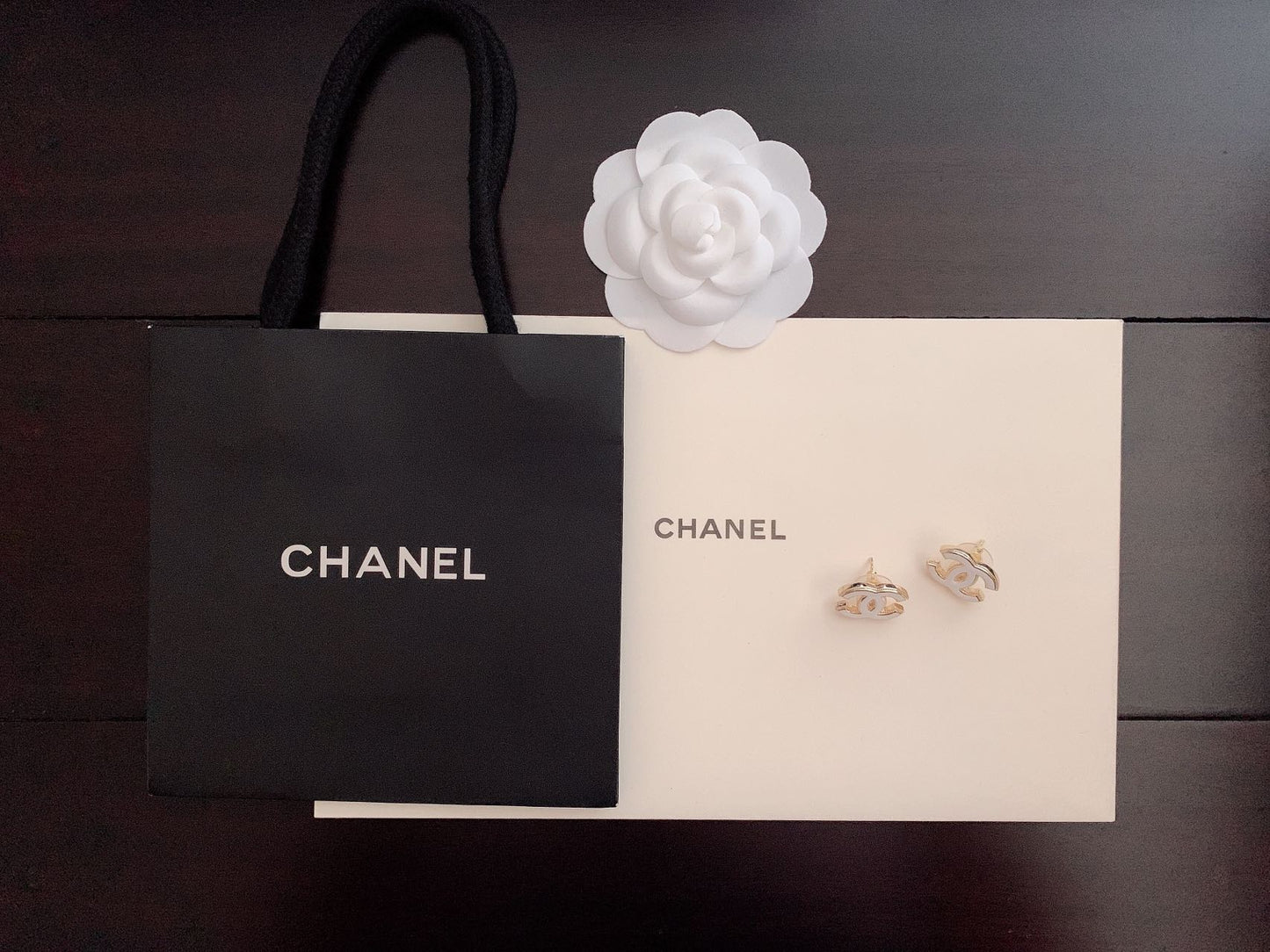 C white logo earrings