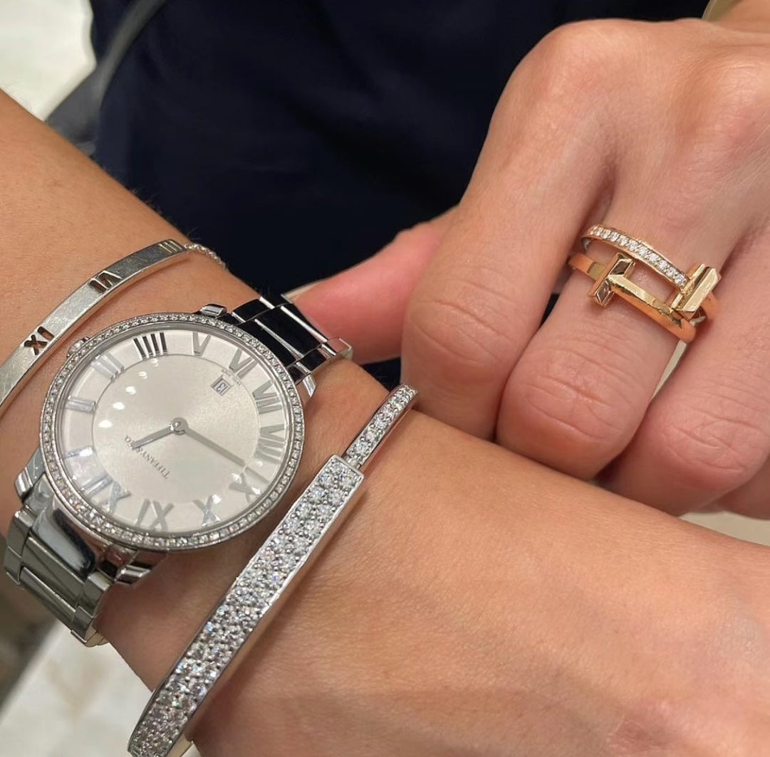 T bangle bracelet with diamonds