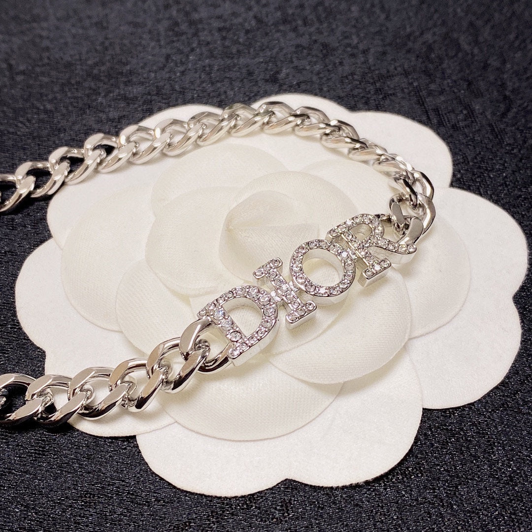 D silver logo necklace