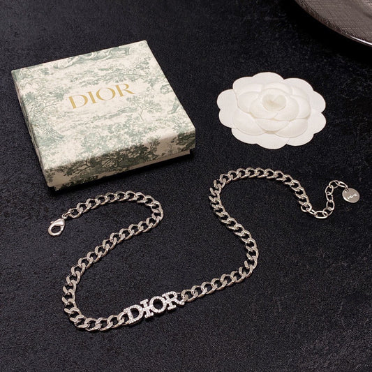 D silver logo necklace